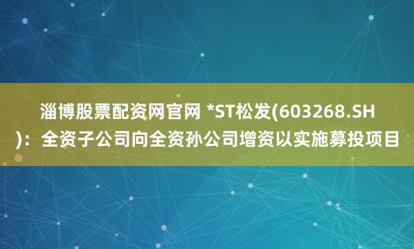 淄博股票配资网官网 *ST松发(603268.SH):全资子公司向全资孙公司增资以实施募投项目